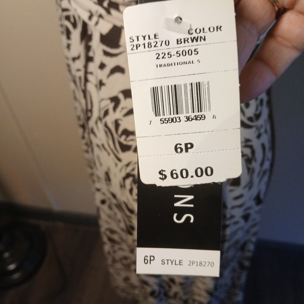 Perceptions Abstract Short Cap Sleeve Dress Beige/Brown Women's Petite 6 NWT - Picture 4 of 8